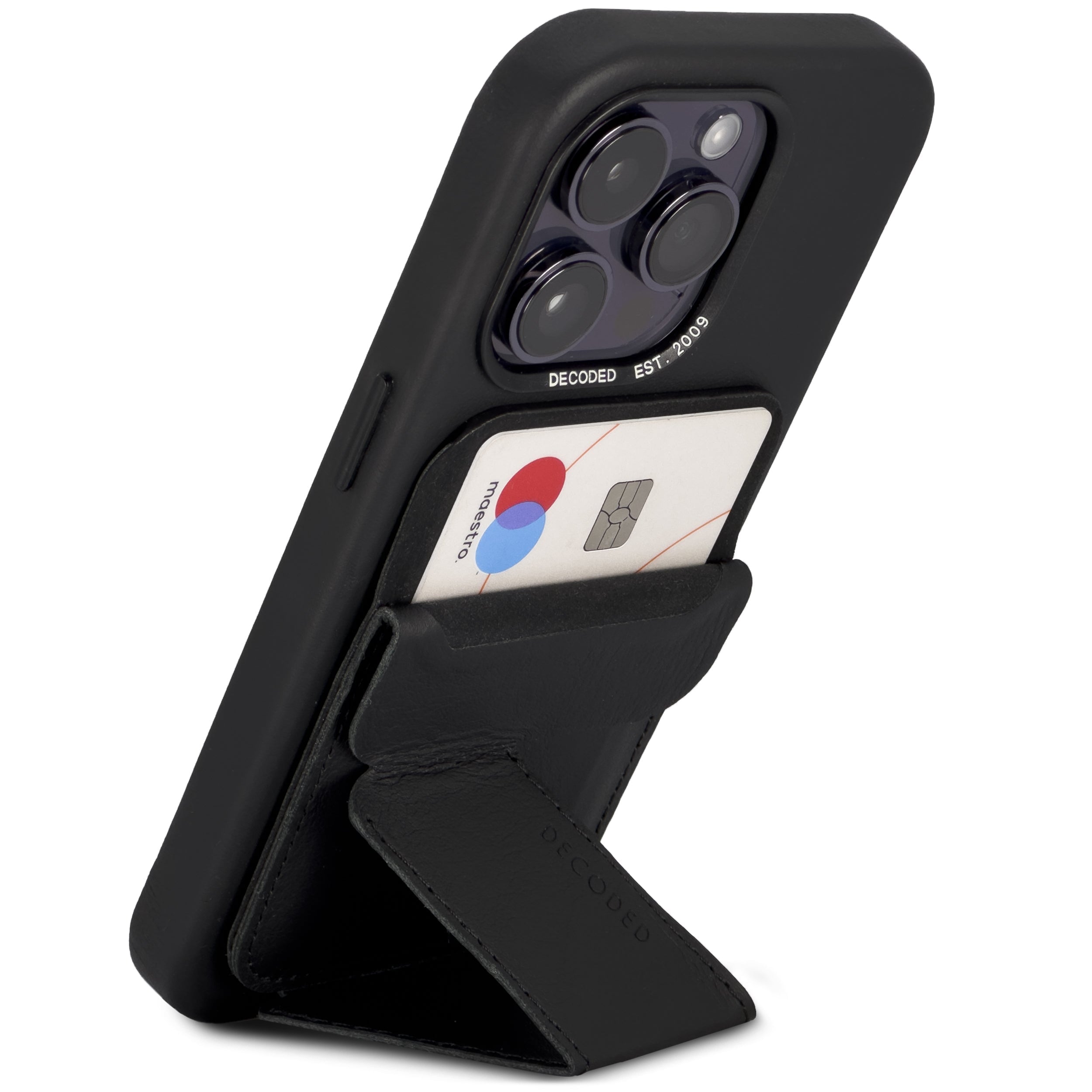 decoded magsafe card sleeve Leather MagSafe Wallet Stand | Black