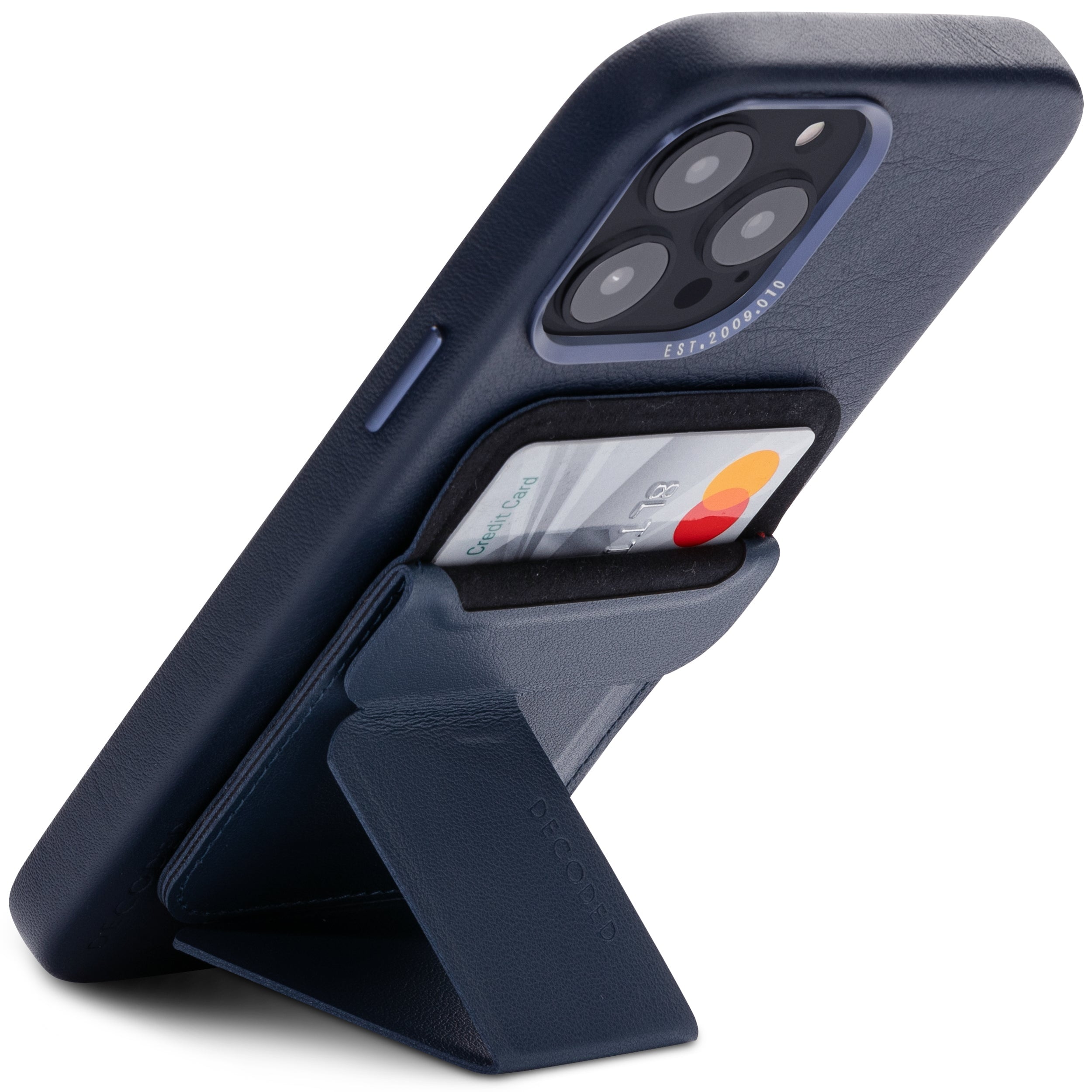 decoded magsafe card sleeve Leather MagSafe Wallet Stand | Navy